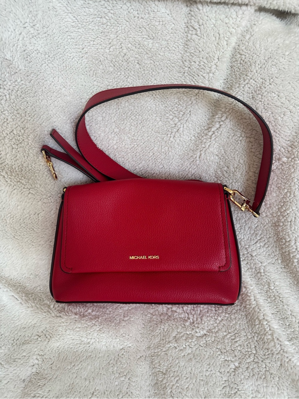 Michael Kors Red Pebbled Leather Crossbody with Gold Hardware